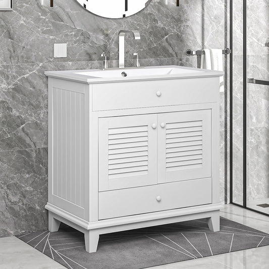 30" Bathroom Vanity with Sink, Bathroom Cabinet with Two Doors and One Drawer