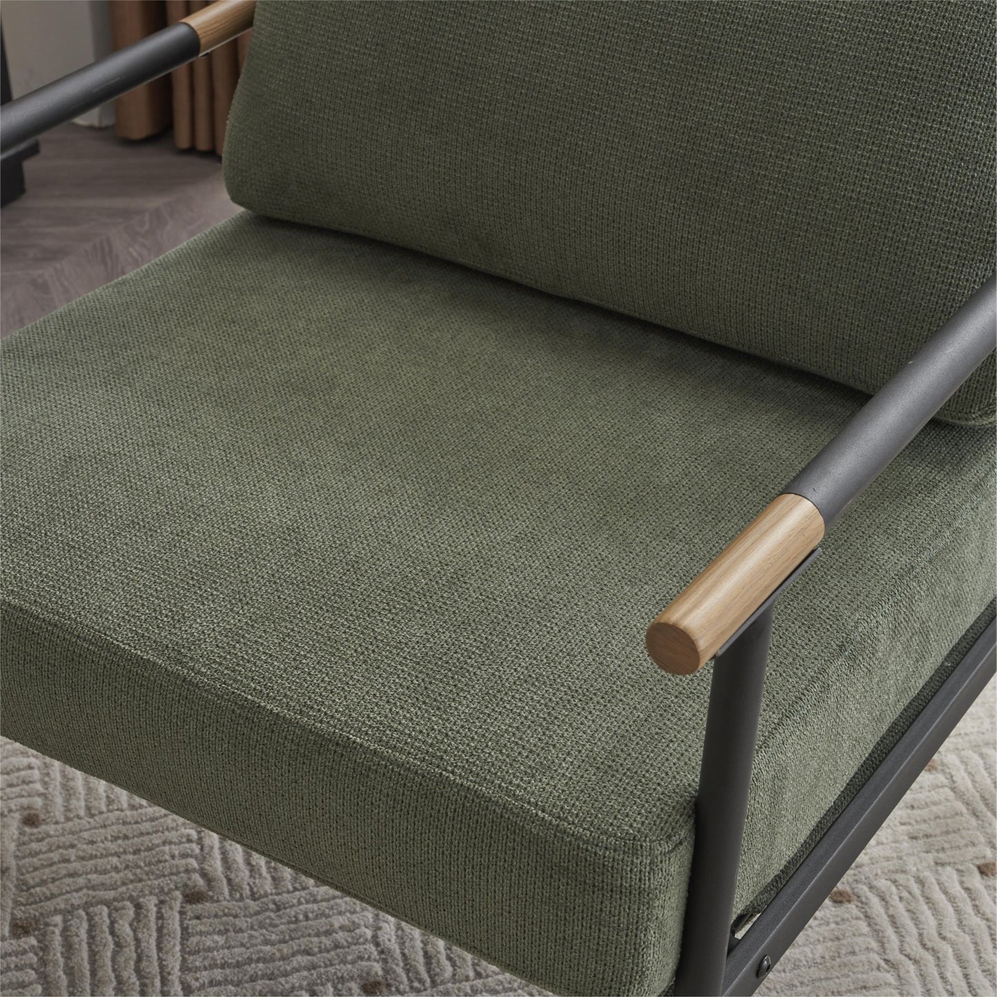 Upholstered Mid Century Lounge Chair Reading Armchair Chenille Fabric Modern Arm Chair with Metal Frame , Accent Chair for Living Room, Green