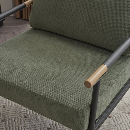 Upholstered Mid Century Lounge Chair Reading Armchair Chenille Fabric Modern Arm Chair with Metal Frame , Accent Chair for Living Room, Green