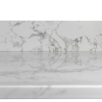 Montary 43x22 inch bathroom stone vanity top engineered stone carrara white marble color with rectangle undermount ceramic sink and single faucet hole with back splash .