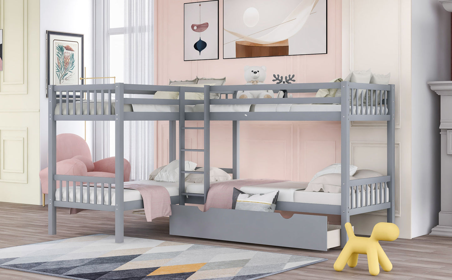 Twin L-Shaped Bunk bed with Drawers-Gray(OLD SKU :LP000038AAE)