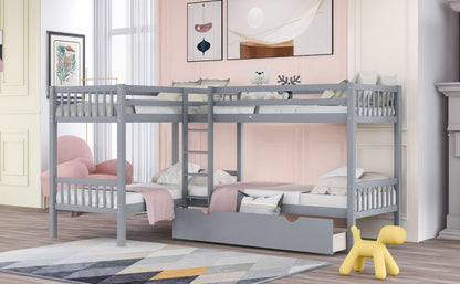 Twin L-Shaped Bunk bed with Drawers-Gray(OLD SKU :LP000038AAE)