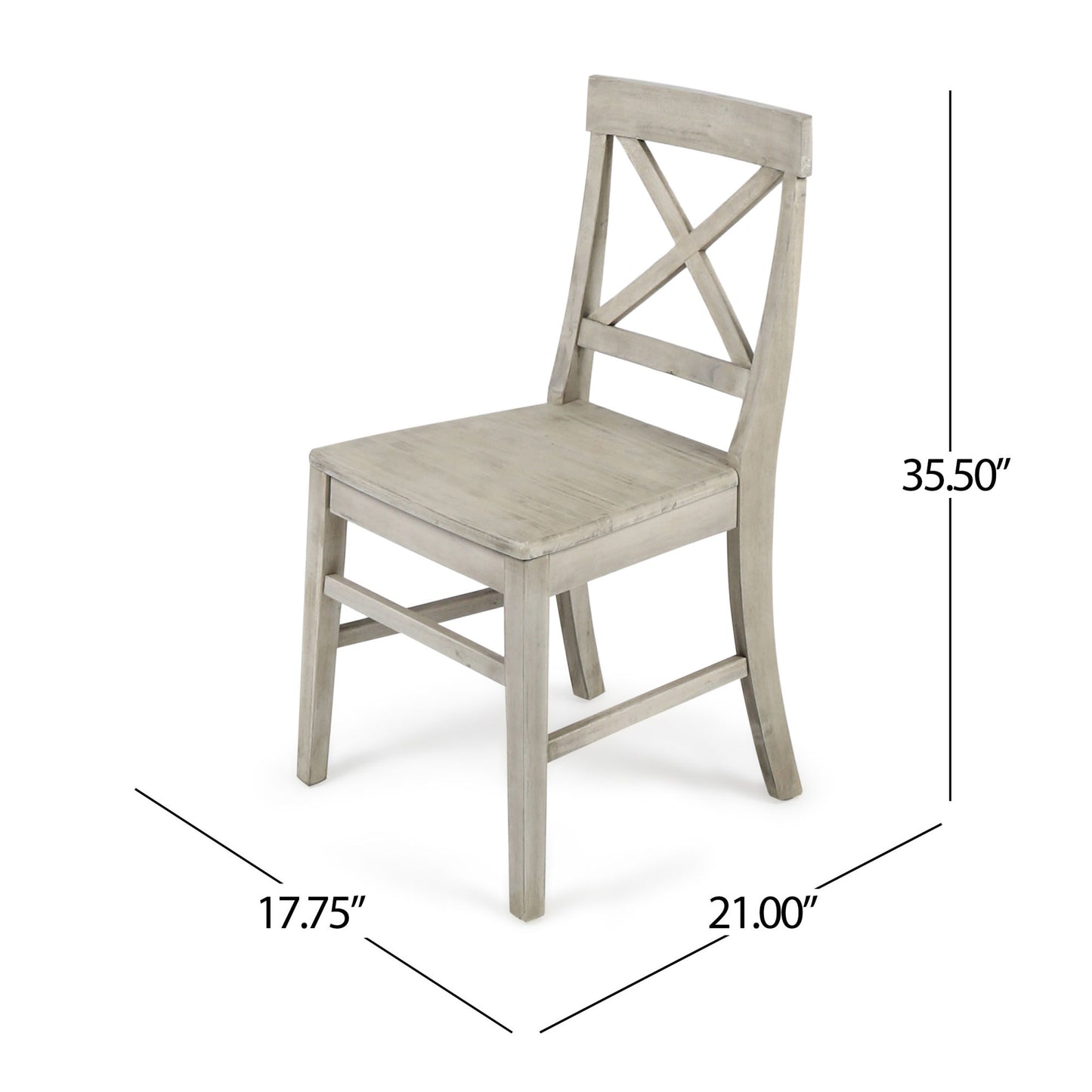 Acacia Wood Dining Chairs, Light Grey Wash, 21D x 17.75W x 35.5H Inch (Set of 2)