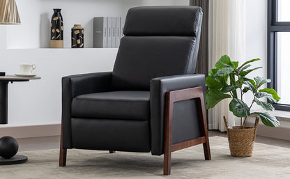 Wood-Framed PU Leather Recliner Chair Adjustable Home Theater Seating with Thick Seat Cushion and Backrest Modern Living Room Recliners, Black(Old SKU:PP289527AAB)