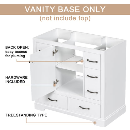 36" Bathroom Vanity without Sink, Cabinet Base Only, Six Drawers, Multi-Functional Drawer Divider, Adjustable Shelf