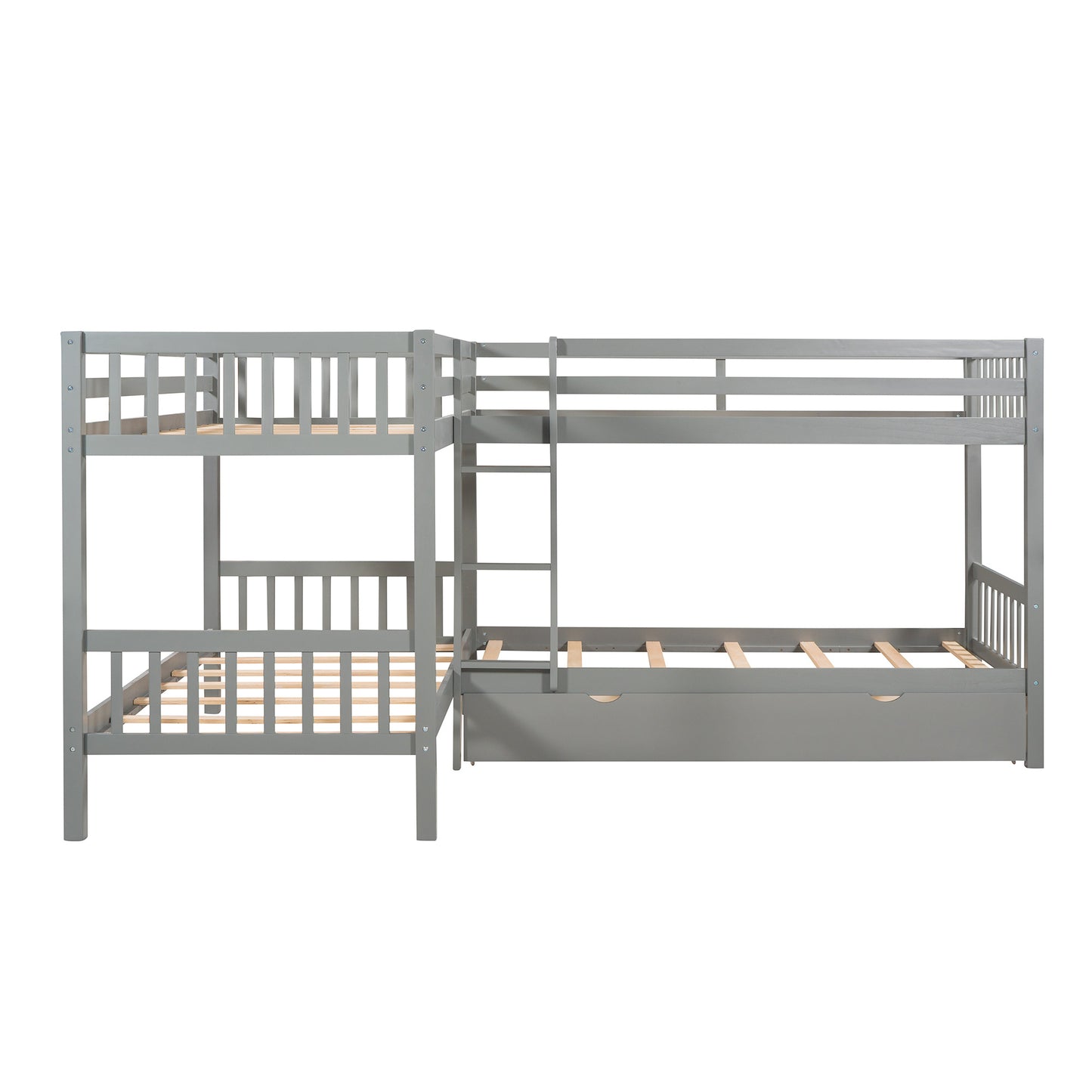 Twin L-Shaped Bunk bed with Drawers-Gray(OLD SKU :LP000038AAE)