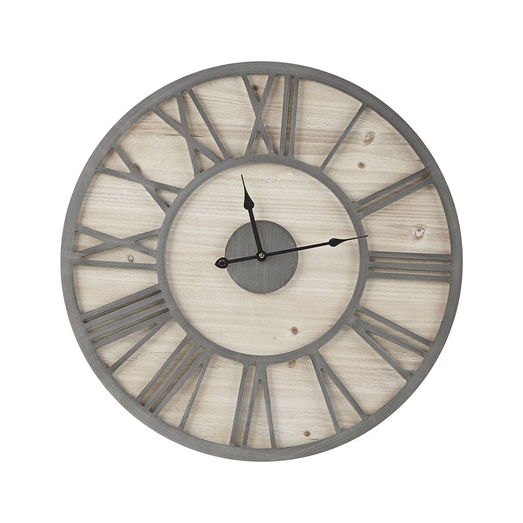 Roman Numerals Round Natural Wood Veneer Wall Clock