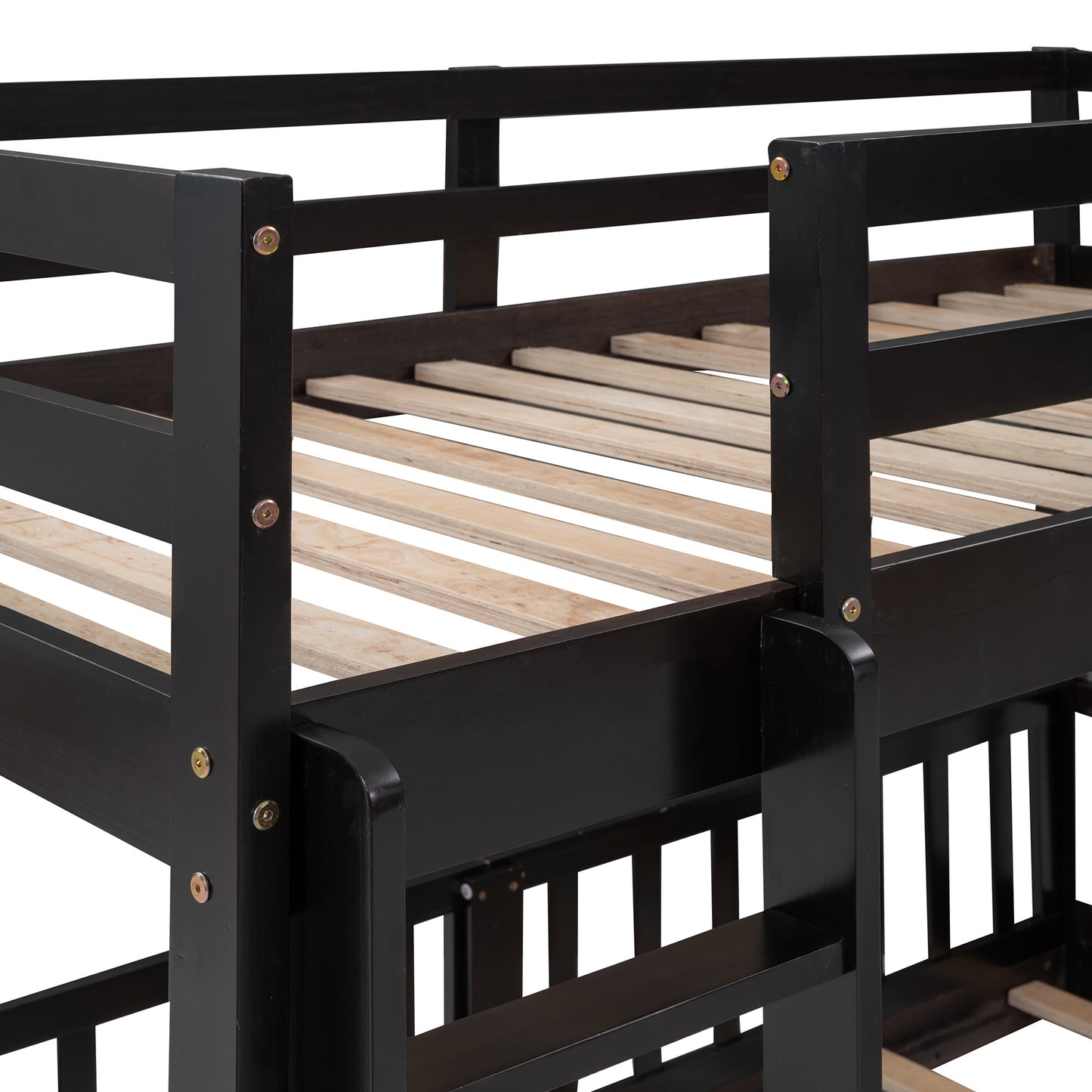 Twin Over Twin Bunk Bed with Slide and Ladder, Espresso(Old SKU:LP000009AAP)