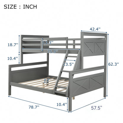 Twin over Full Bunk Bed with ladder, Safety Guardrail, Perfect for Bedroom, Gray