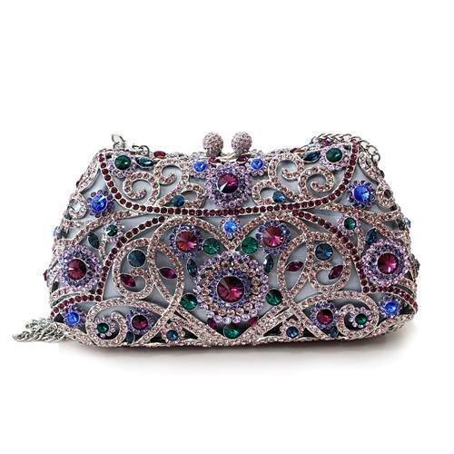 LO2379 - Imitation Rhodium White Metal Clutch with Top Grade Crystal in Multi Color