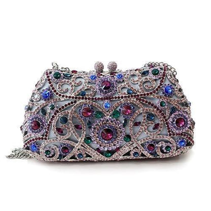 LO2379 - Imitation Rhodium White Metal Clutch with Top Grade Crystal in Multi Color