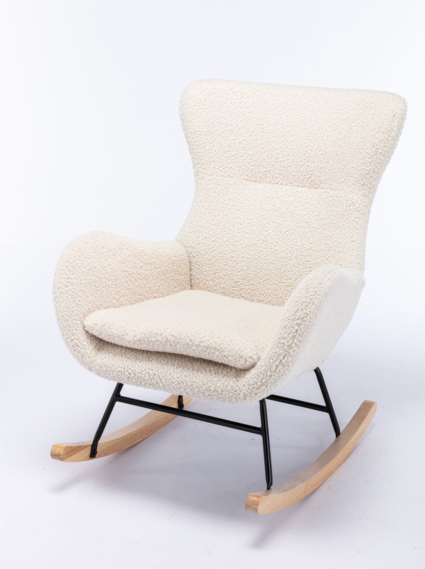 Teddy Fabric Padded Seat Rocking Chair With High Backrest And Armrests