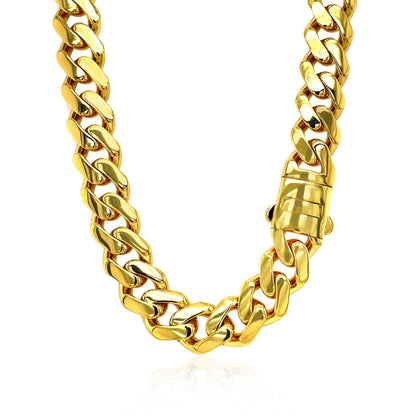 Yellow Gold 14k 18 inch Polished Curb Chain Necklace with Diamonds