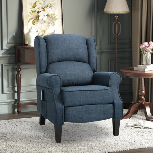 Dark Blue Massage Recliner Chair. Wingback Single Sofa with Vibration Massage, Heat, Push Back