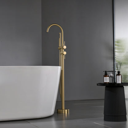 Bathtub Faucet Free Standing Floor Mounted Tub Faucet Tub Filler, Bathroom High Flow Shower Faucets with Handheld Shower Brushed Gold