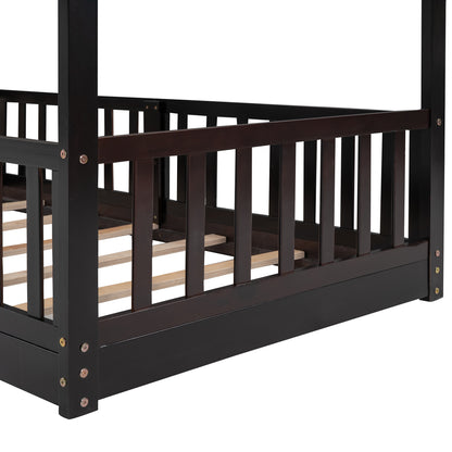 Twin Over Twin Bunk Bed with Slide and Ladder, Espresso(Old SKU:LP000009AAP)