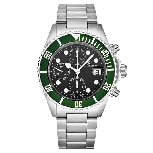 Revue Thommen Men's 17571.6134 'Divers' Black Dial Green Bezel Chronograph Automatic Watch