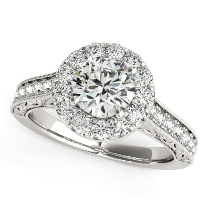 White Gold 14k Round Diamond Engagement Ring with Stylish Shank (1 5/8 cttw)