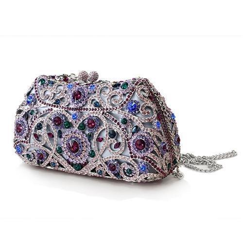 LO2379 - Imitation Rhodium White Metal Clutch with Top Grade Crystal in Multi Color