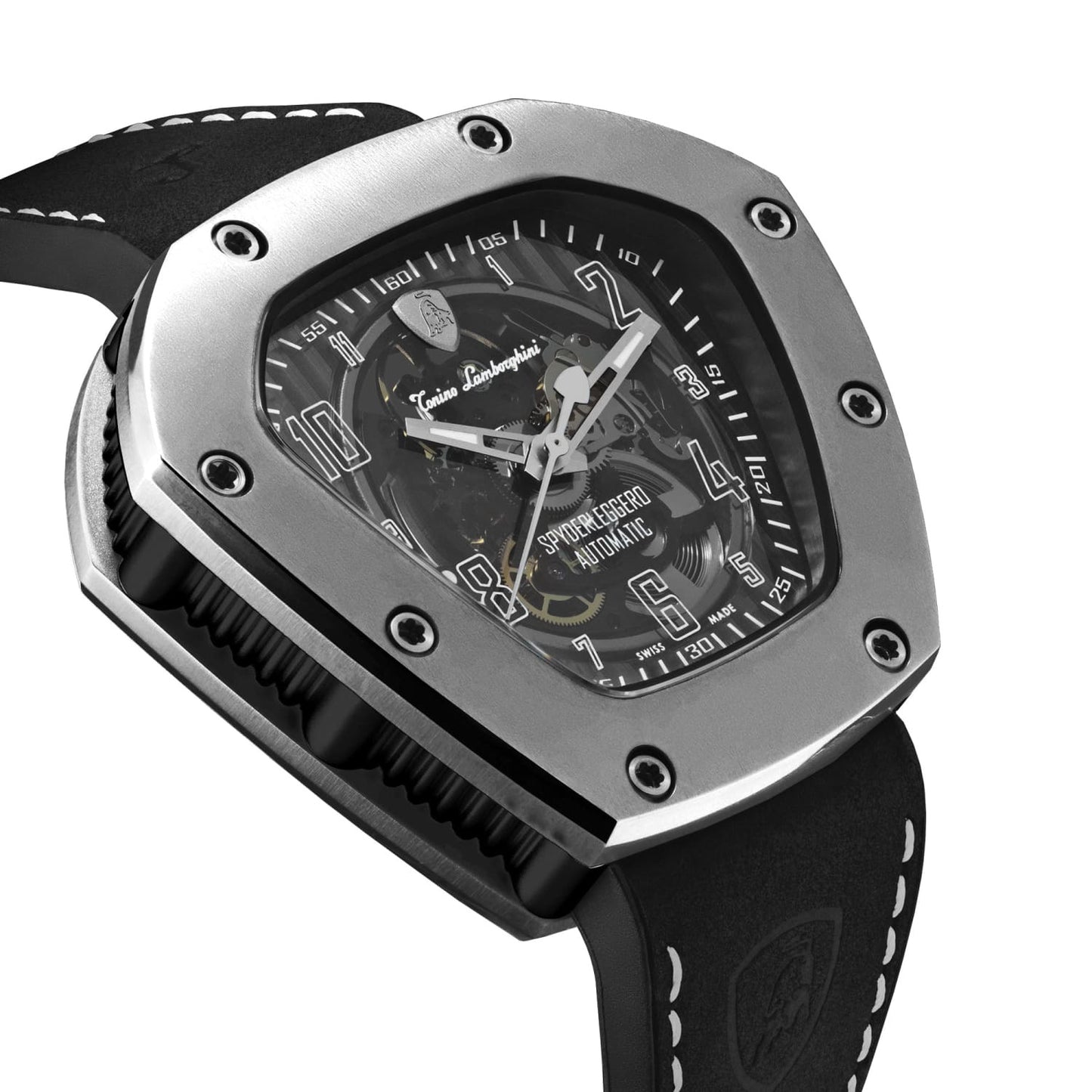 Tonino Lamborghini Men's 'SPYDERLEGGERO' Skeleton Dial Black Leather Strap Automatic Watch TLF-T06-1