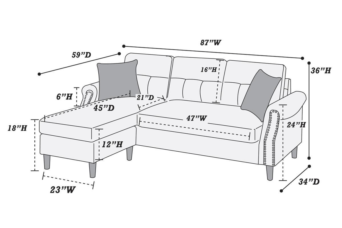 Paparika Red Color Polyfiber Reversible Sectional Sofa Set Chaise Pillows Plush Cushion Couch Nailheads