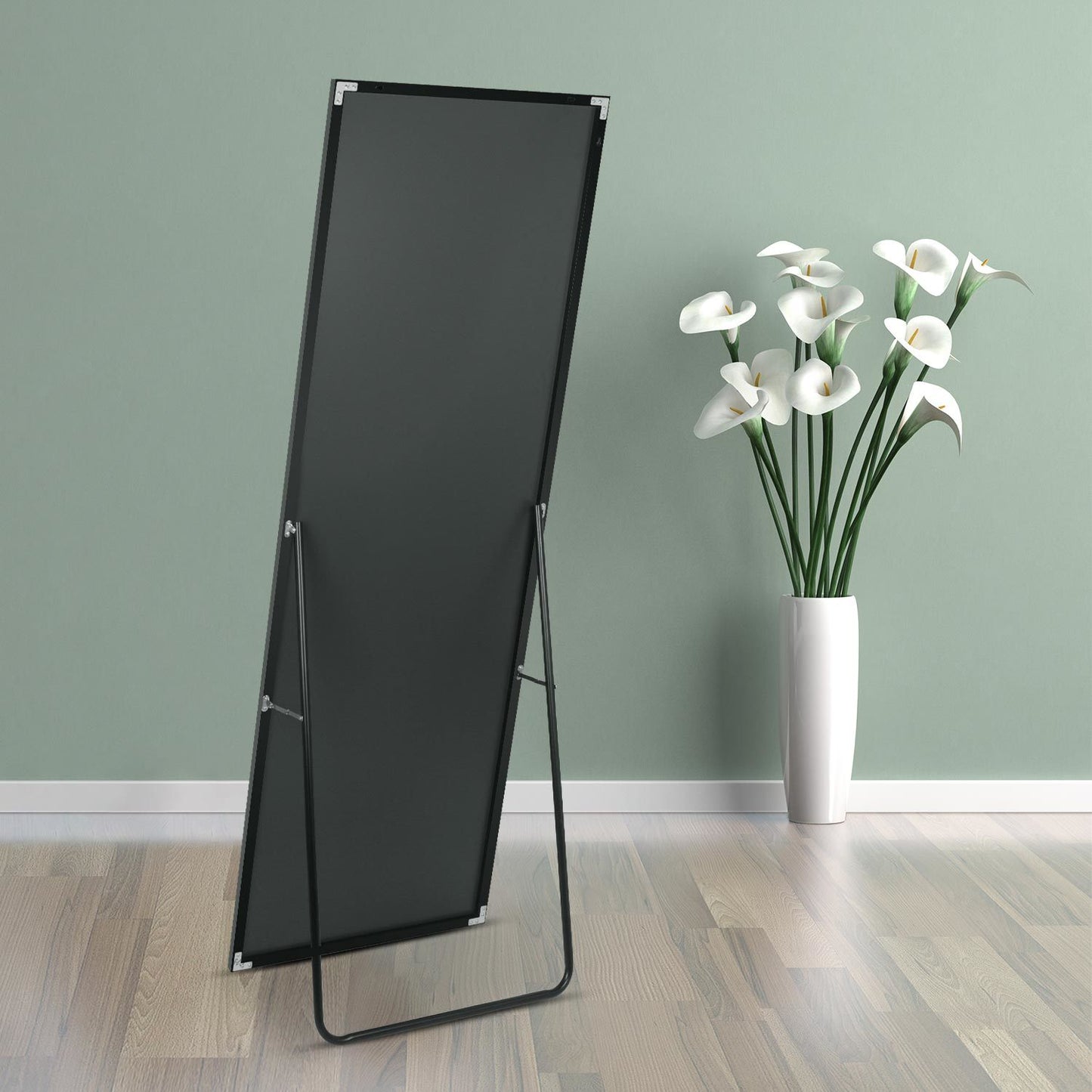 Full Length Mirror, Floor Mirror with Stand, Dressing Mirror , Bedroom Mirror with Aluminium Frame 65"x22", Black