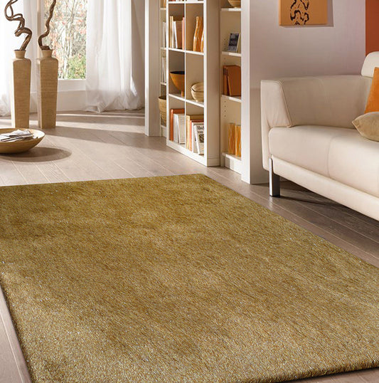 Fancy Shaggy Hand Tufted Area Rug in Gold