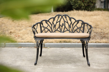 Tulip Patio Garden Bench Metal Park Bench Cast Aluminum Outdoor Furniture with Floral Rose for Patio,Park,Lawn,Yard
Black withe cushion