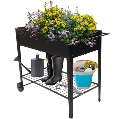 Aveyas Mobile Metal Raised Garden Bed Cart with Legs; Elevated Tall Planter Box with Wheels for Outdoor Indoors House Patio Backyard Vegetables Tomato DIY Herb Grow (Black)