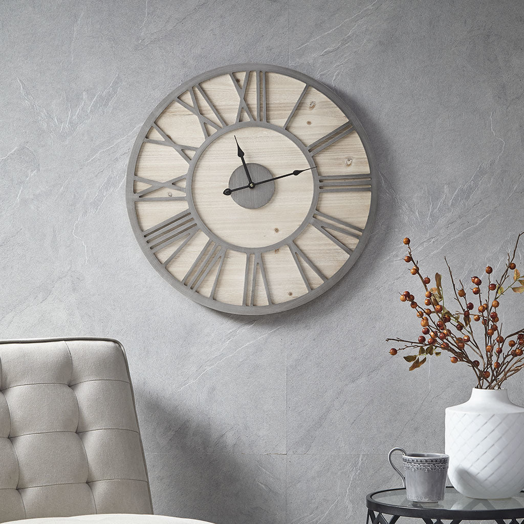 Roman Numerals Round Natural Wood Veneer Wall Clock