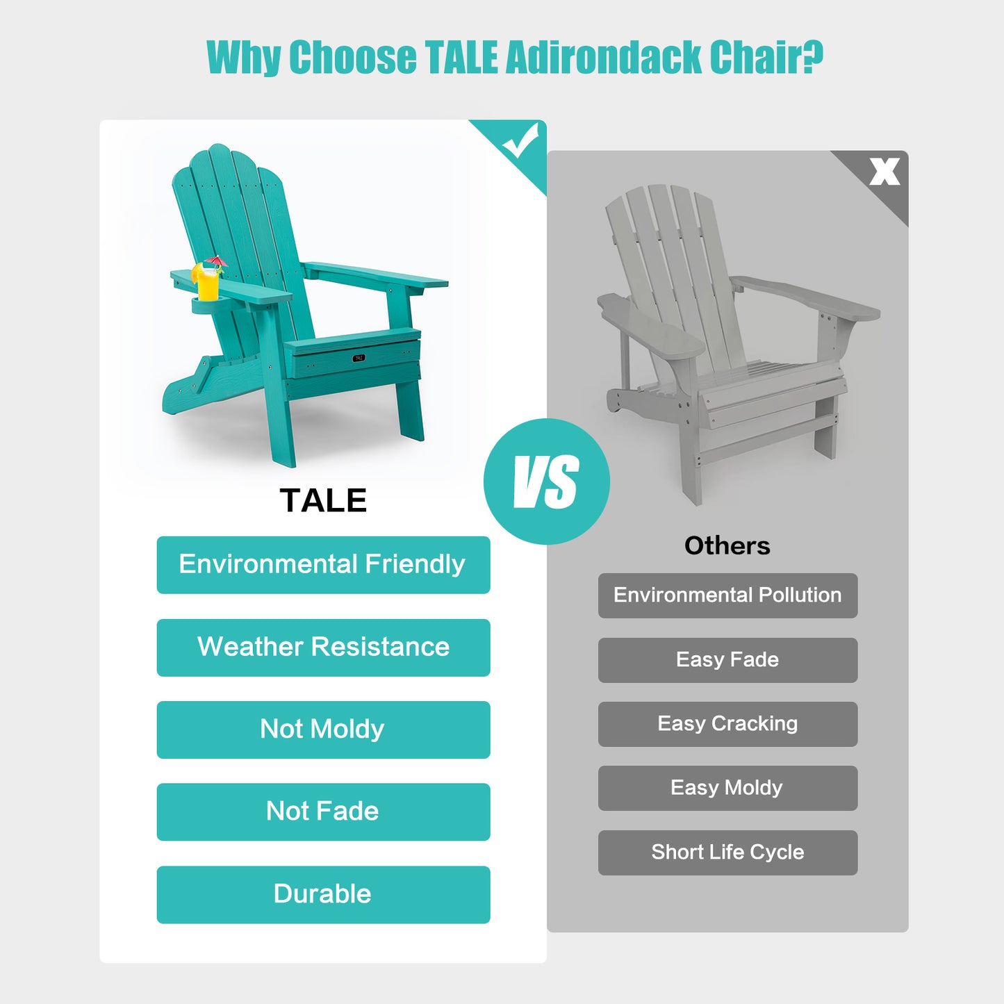 TALE Folding Adirondack Chair with Pullout Ottoman and Cup Holder