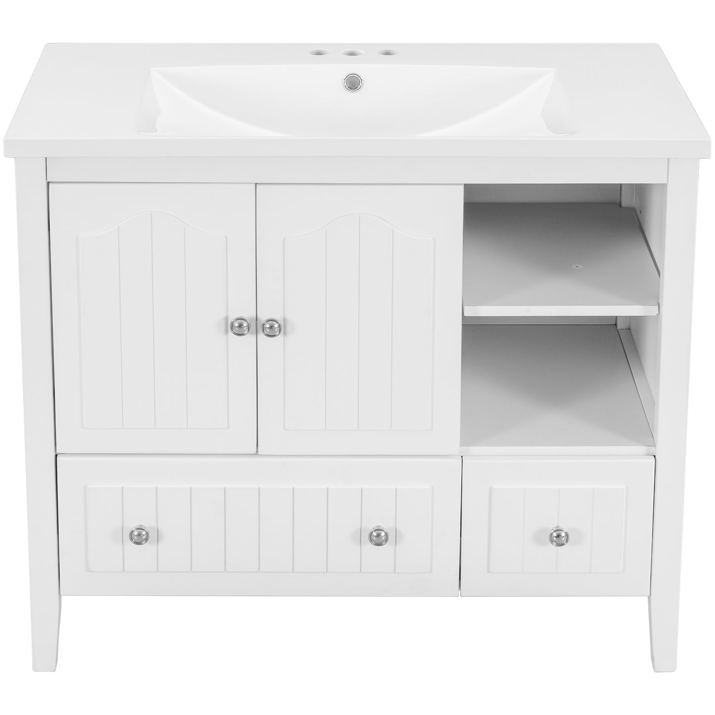 Bathroom Vanity with Ceramic Basin, Storage Cabinet, Two Doors and Drawers