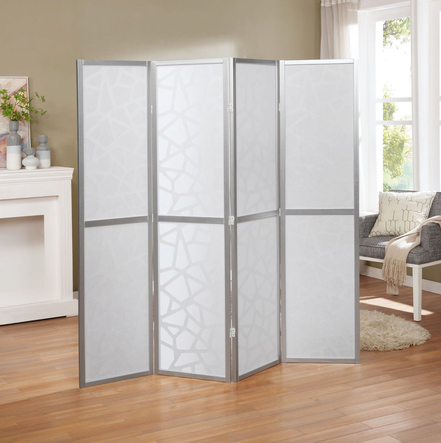 Giyano 4 Panel Screen Room Divider, Sliver