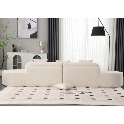 [NEW ARRIVED] [VIDEO PROVIDED] Modern curved combination sofa, terrycloth fabric sofa, minimalist sofa in living room, apartment, no assembly required, three pillows,Beige