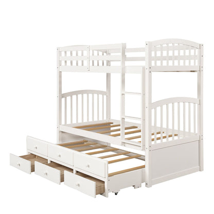 Twin Bunk Bed with Ladder, Safety Rail, Twin Trundle Bed with 3 Drawers for Teens Bedroom, Guest Room Furniture(White)(OLD SKU :LP000071AAK)