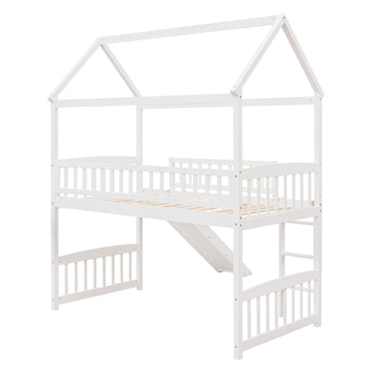 Twin Loft Bed with Slide, House Bed with Slide,White(OLD SKU :LT000212AAK)