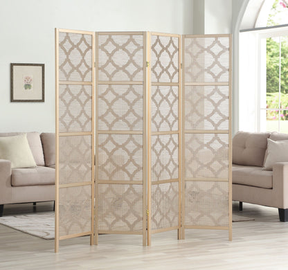 Quarterfoil infused Diamond Design 4-Panel Room Divider, Gold