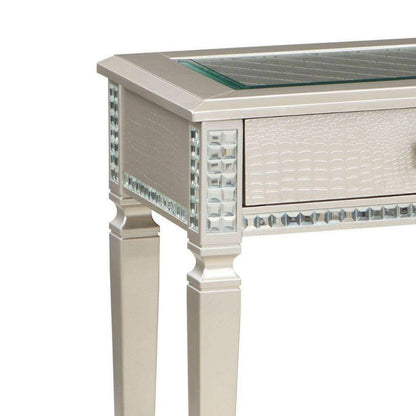 Sofa Table Silver Glam Storage Drawers Table 5mm Tempered Glass Top w/ Diamond Pattern Living Room 1pc Side Table.