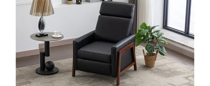 Wood-Framed PU Leather Recliner Chair Adjustable Home Theater Seating with Thick Seat Cushion and Backrest Modern Living Room Recliners, Black(Old SKU:PP289527AAB)