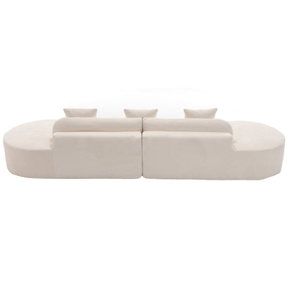 [NEW ARRIVED] [VIDEO PROVIDED] Modern curved combination sofa, terrycloth fabric sofa, minimalist sofa in living room, apartment, no assembly required, three pillows,Beige