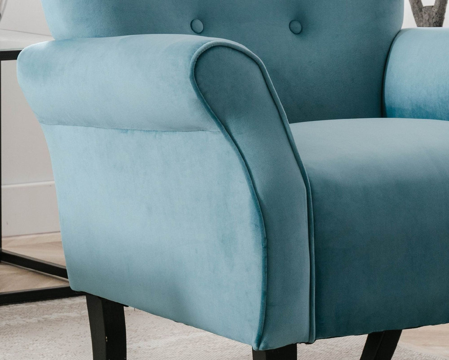 Stylish Living Room Furniture 1pc Accent Chair Blue Button-Tufted Back Rolled-Arms Black Legs Modern Design Furniture