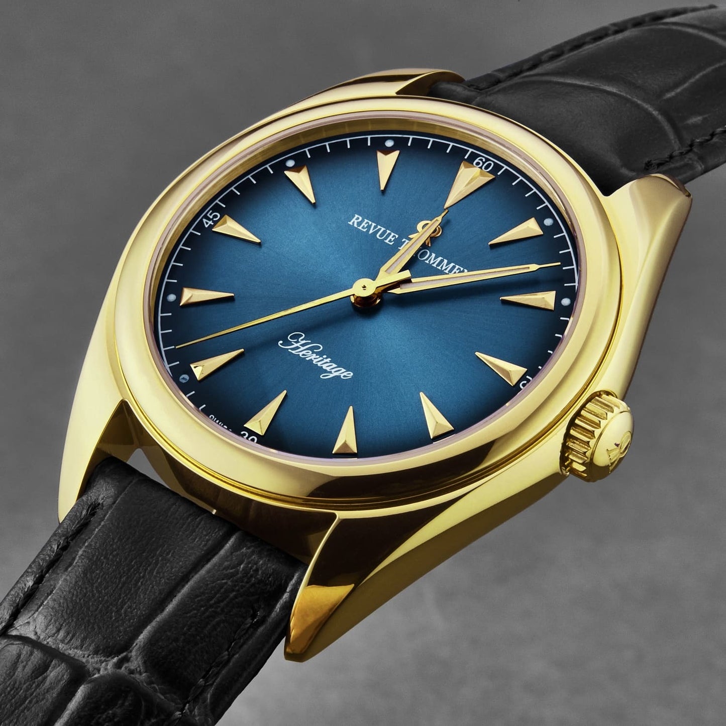 Revue Thommen Men's 'Heritage' Blue Dial Black Leather Strap Automatic Watch 21010.2515