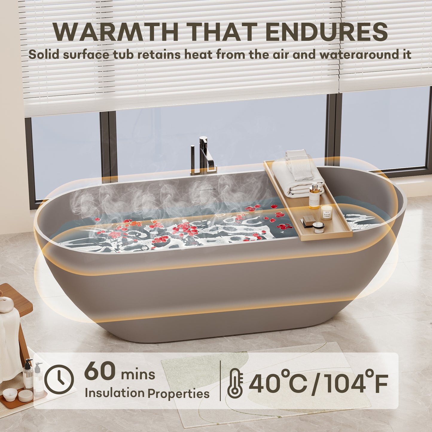 Immerse Yourself in Unmatched Luxury with Our Handcrafted Solid Surface Freestanding Bathtub - Perfect for Relaxation and Rejuvenation - 63*29.5 23S03-63MG