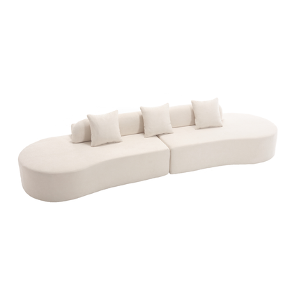 [NEW ARRIVED] [VIDEO PROVIDED] Modern curved combination sofa, terrycloth fabric sofa, minimalist sofa in living room, apartment, no assembly required, three pillows,Beige