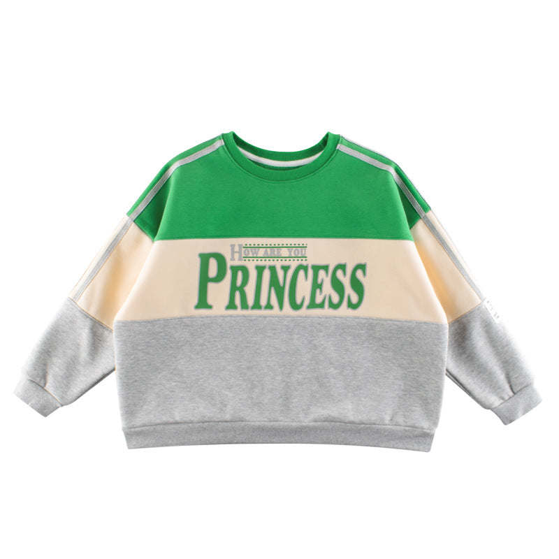 Children Slogan Pattern Color Contrast Design Velvet Hoodies