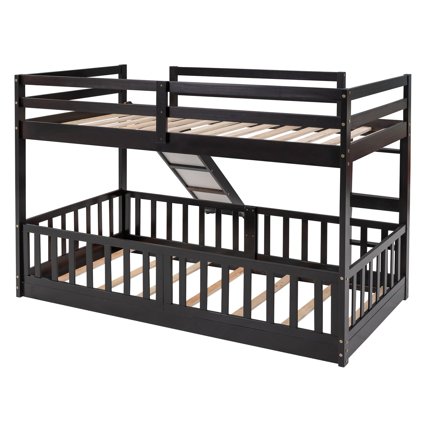 Twin Over Twin Bunk Bed with Slide and Ladder, Espresso(Old SKU:LP000009AAP)