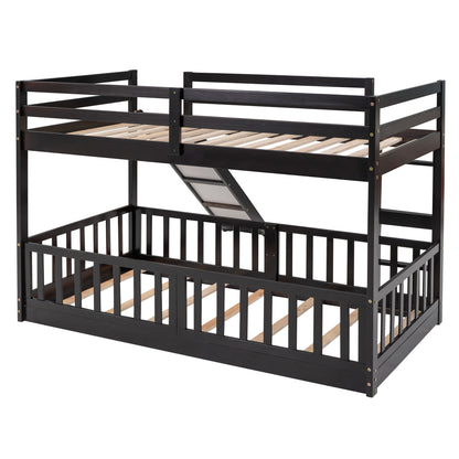 Twin Over Twin Bunk Bed with Slide and Ladder, Espresso(Old SKU:LP000009AAP)