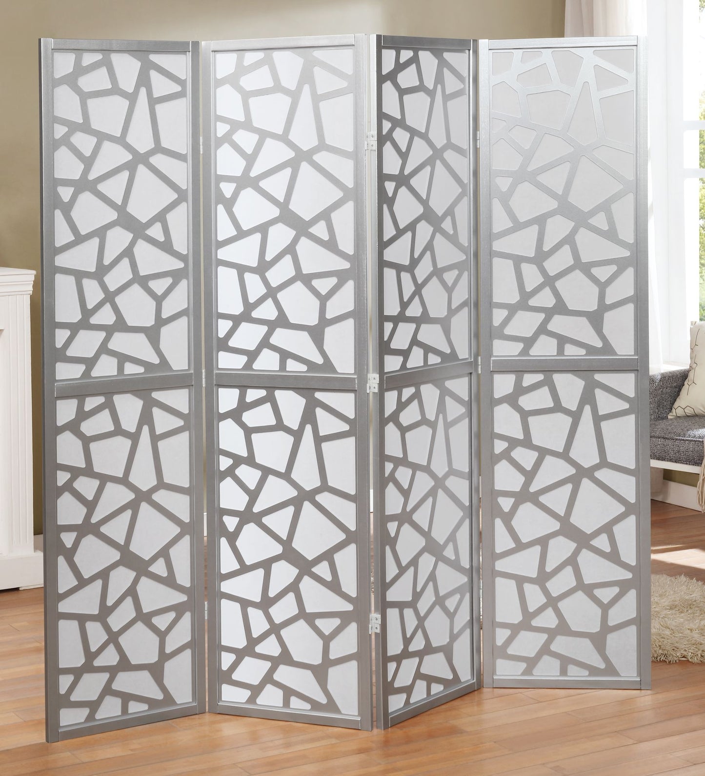 Giyano 4 Panel Screen Room Divider, Sliver