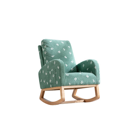 26.8"W Modern Rocking Chair for Nursery, Mid Century Accent Rocker Armchair With Side Pocket, Upholstered High Back Wooden Rocking Chair for Living Room Baby Kids Room Bedroom, Green Boucle