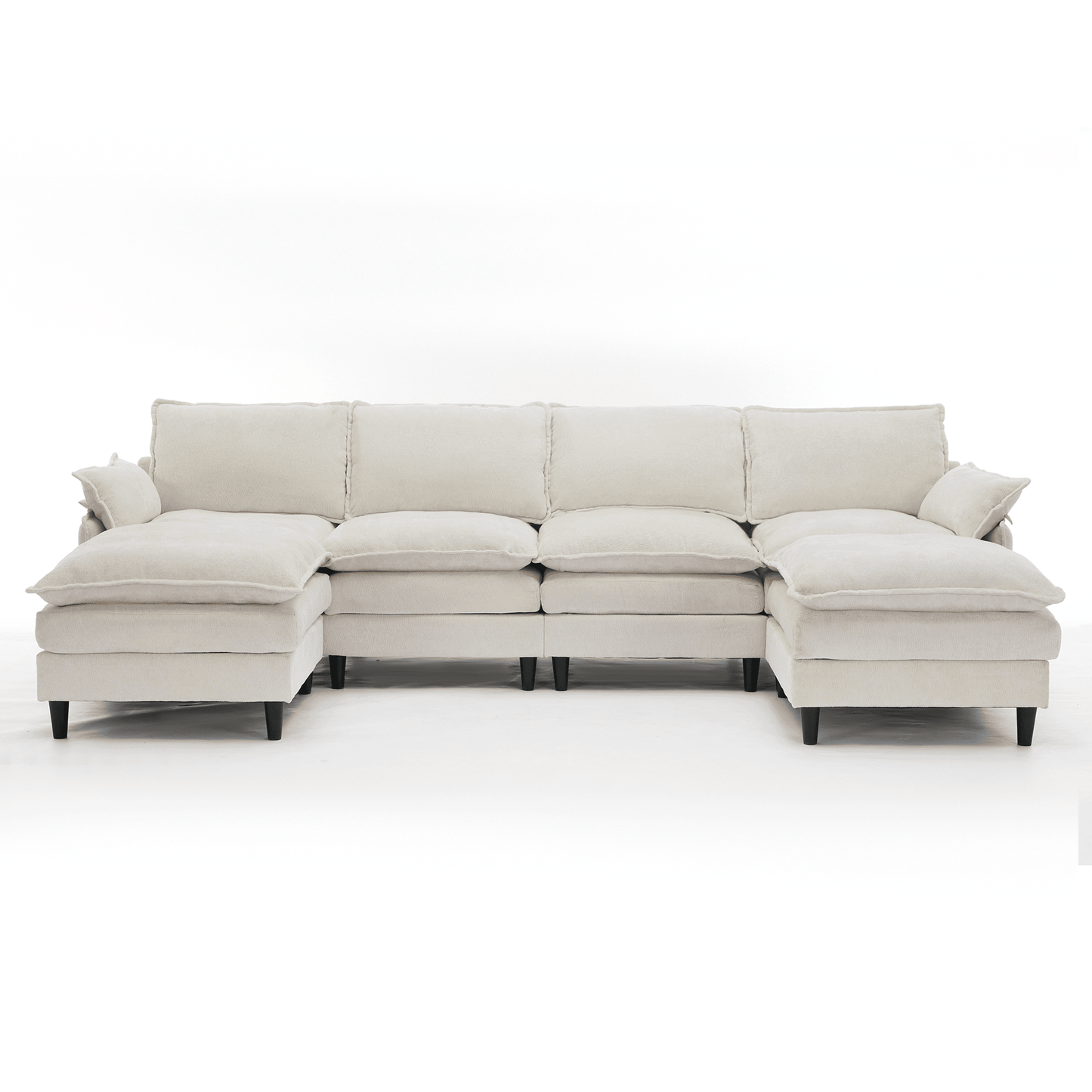 [NEW ARRIVED]Modular Sofa,U Shaped Cloud Couch Comfy Set ,6-Seater, 2 Armrest Pillows, Convertible Sectional Couch, Living Room,Apartment, Chenille(2 Movable Ottoman),Beige